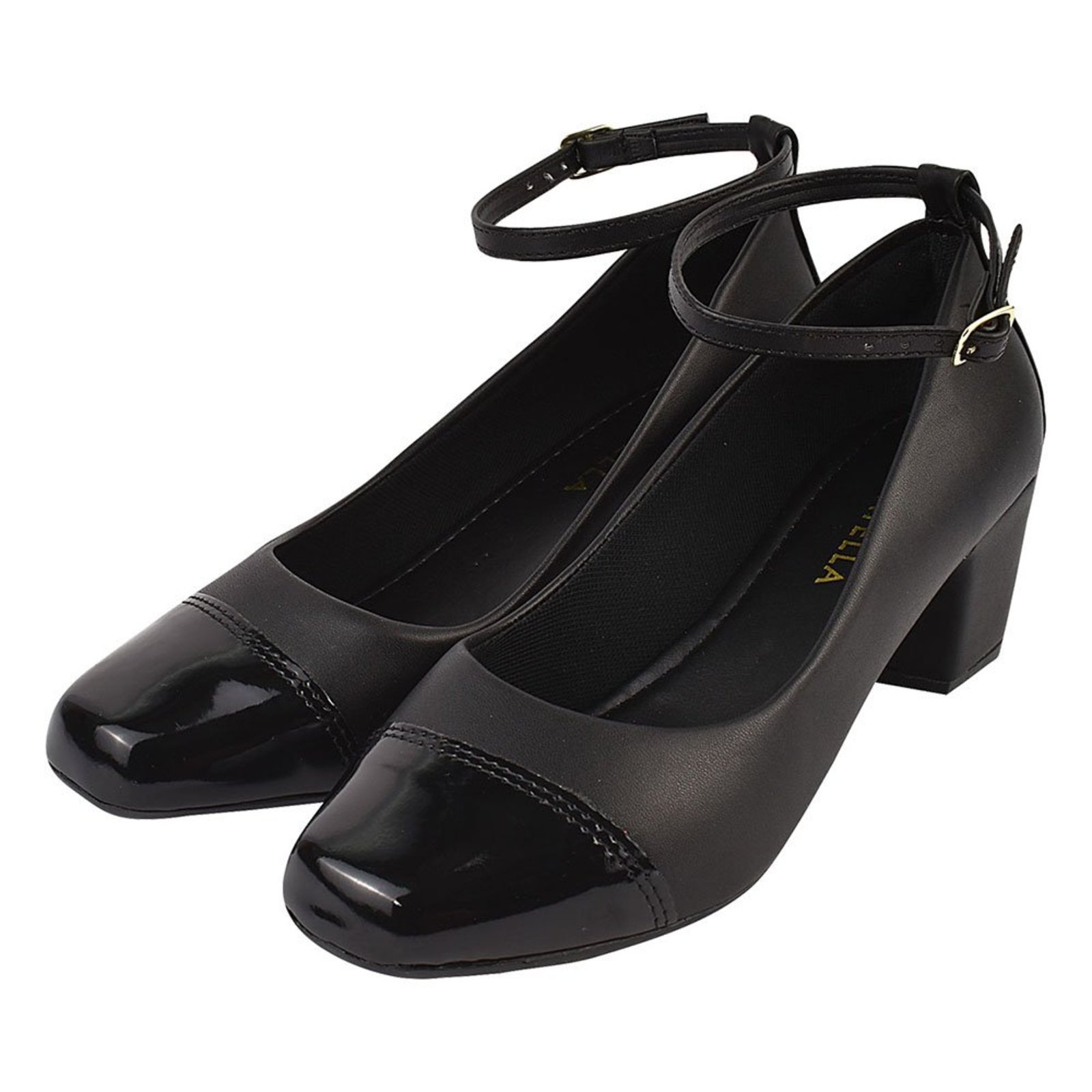 Sapato Scarpin Donatella Shoes Bico Quadrado Confort Bicolor Preto