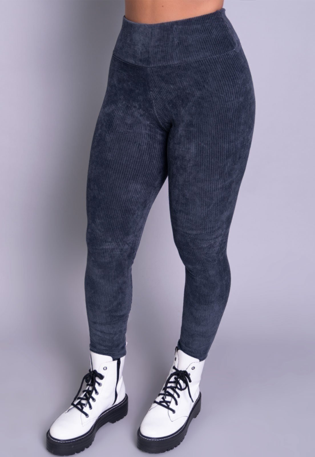 Calça Legging Serra e Mar Modas Veludo Cotelê Cinza