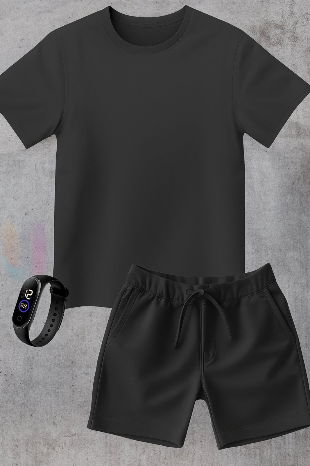 Infantil - Kit Camiseta menino Urbania Algodão preta Short Bermuda preto menina Conjunto black promoção oferta + brinde relogio