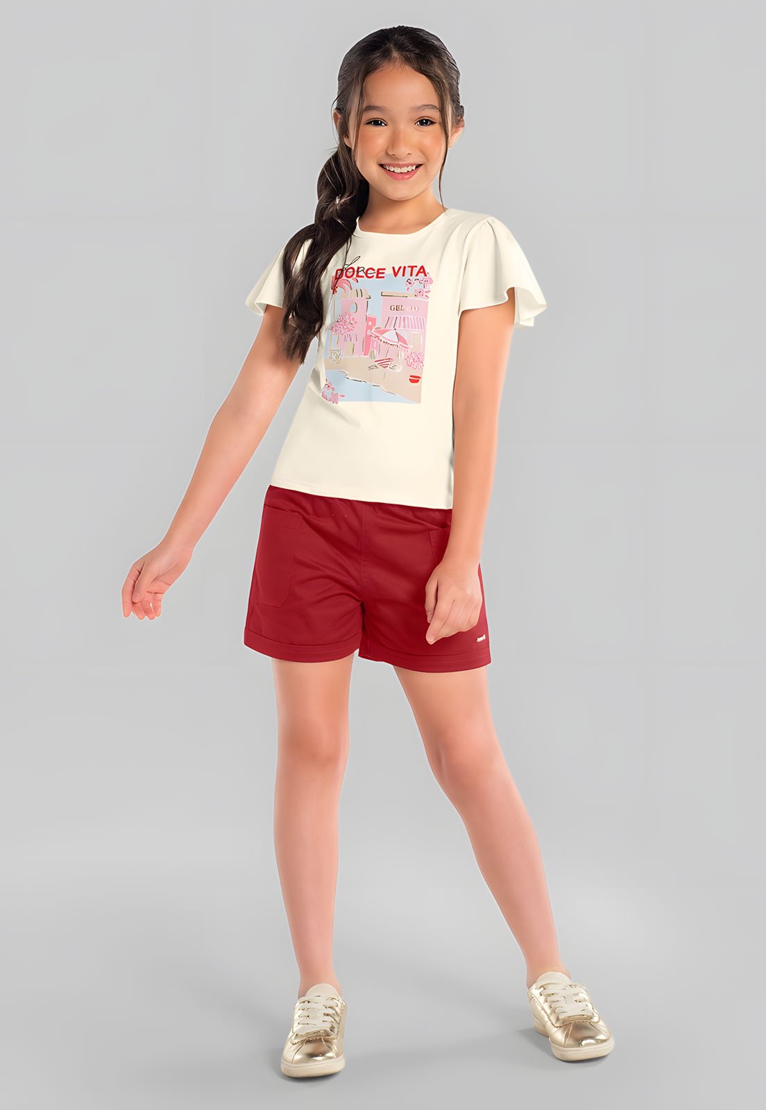 Infantil - Conjunto Brandili Blusa Manga Bufante E Shorts Off-White