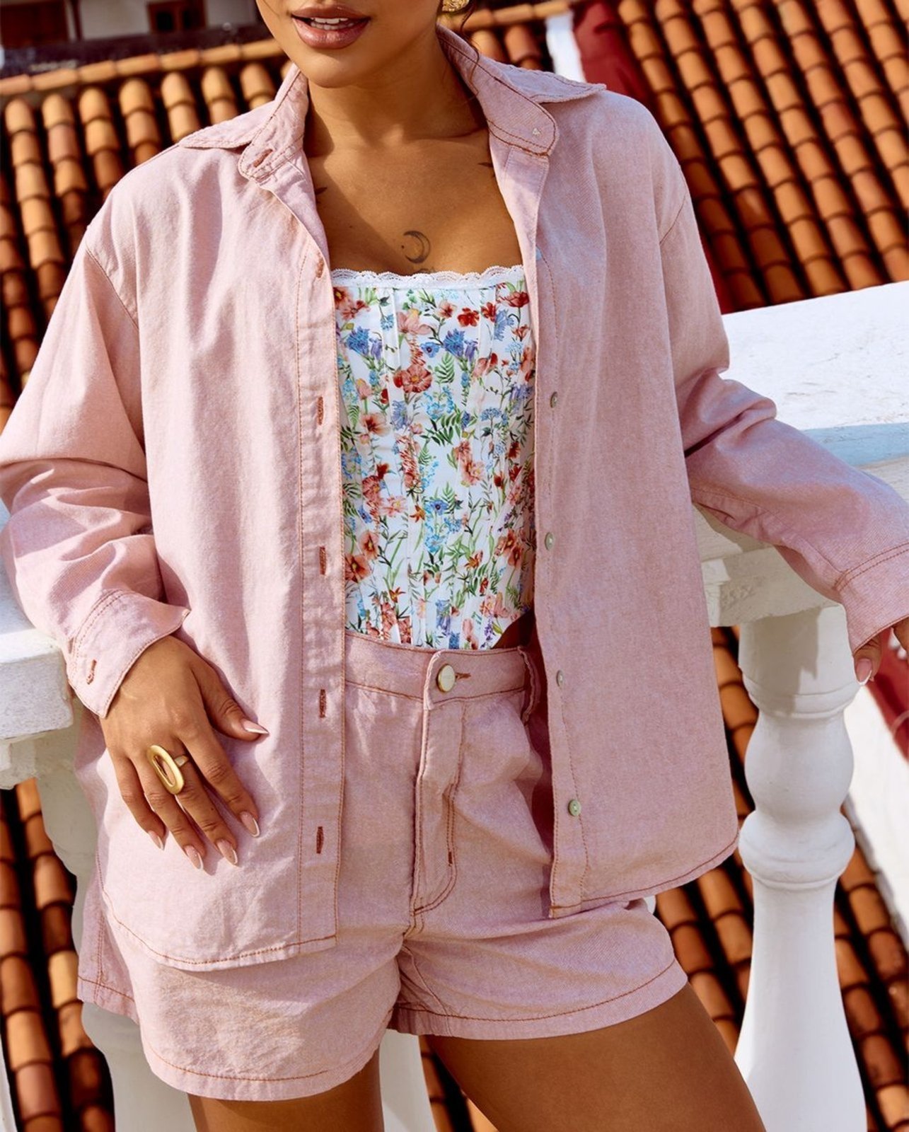 Vista 3 Camisa Feminina Oversize Manga Longa 24898 Consciência castanho Consciência castanho