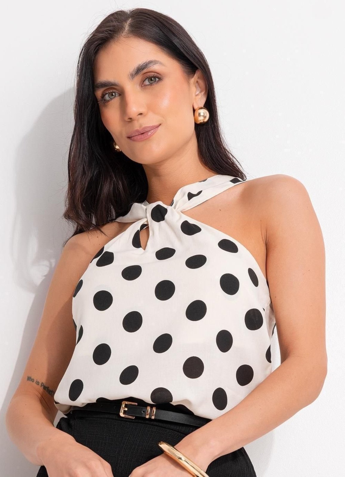 Blusa Em Viscose Plana Quintess Poá Off White