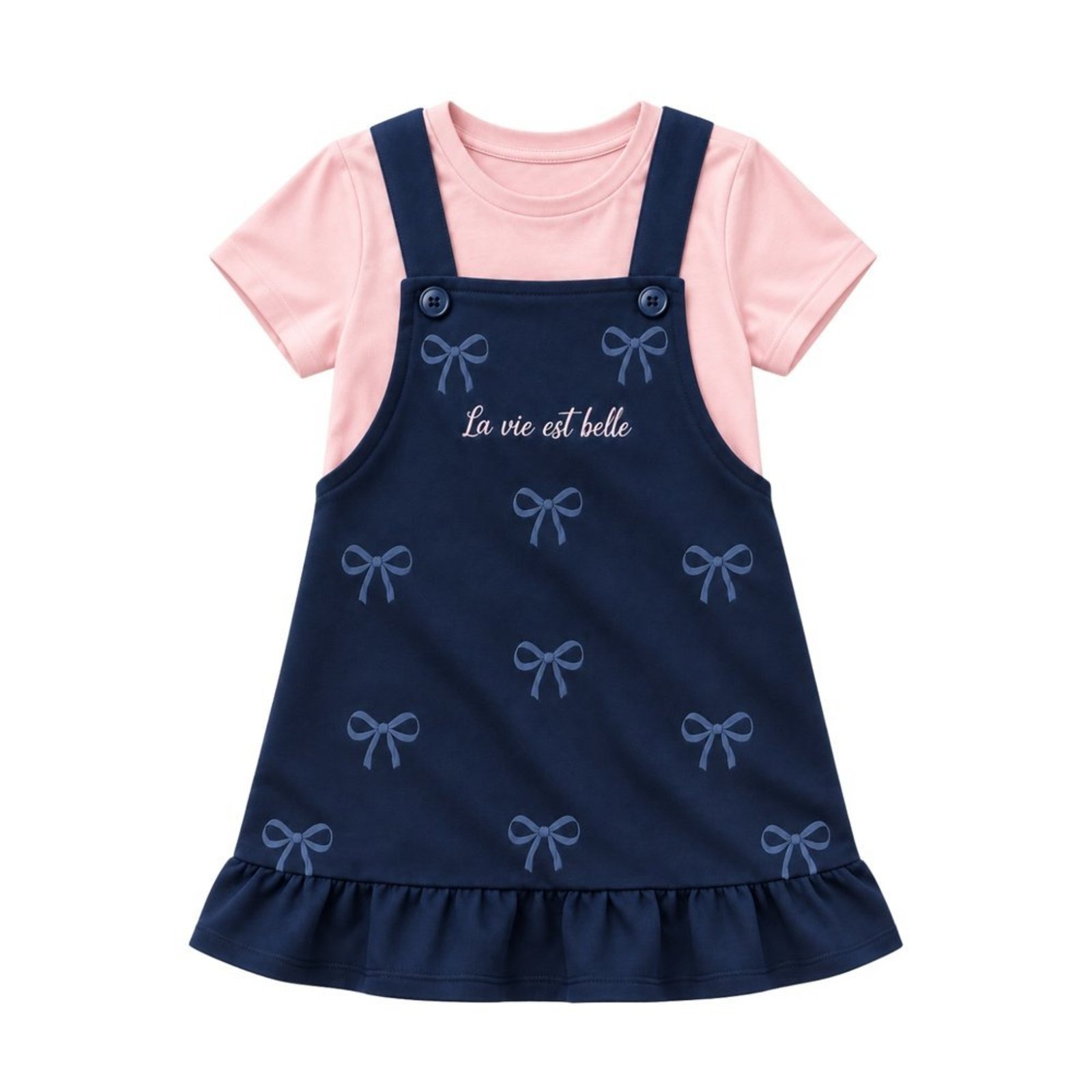 Infantil - Conjunto Menina Blusa Meia Malha Penteada + Salopete Moletinho