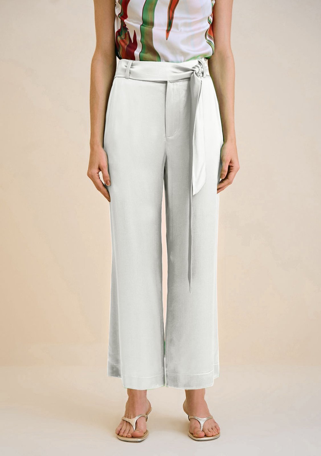Vista 3 Calça Morena Rosa Wide Cós Alto Com Bolso Off Off-white off-white rosa Morena Rosa off-white rosa