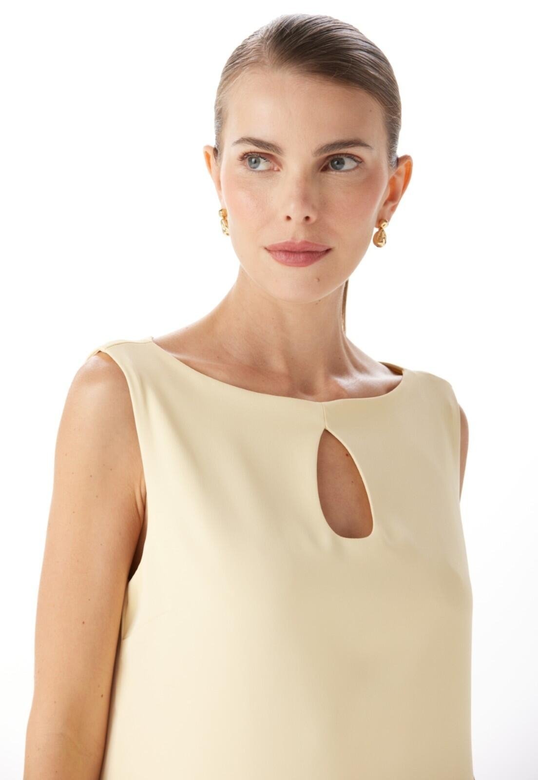 Vista 2 Vestido Curto Sem Mangas Traymon Manteiga - XGG Traymon amarelo