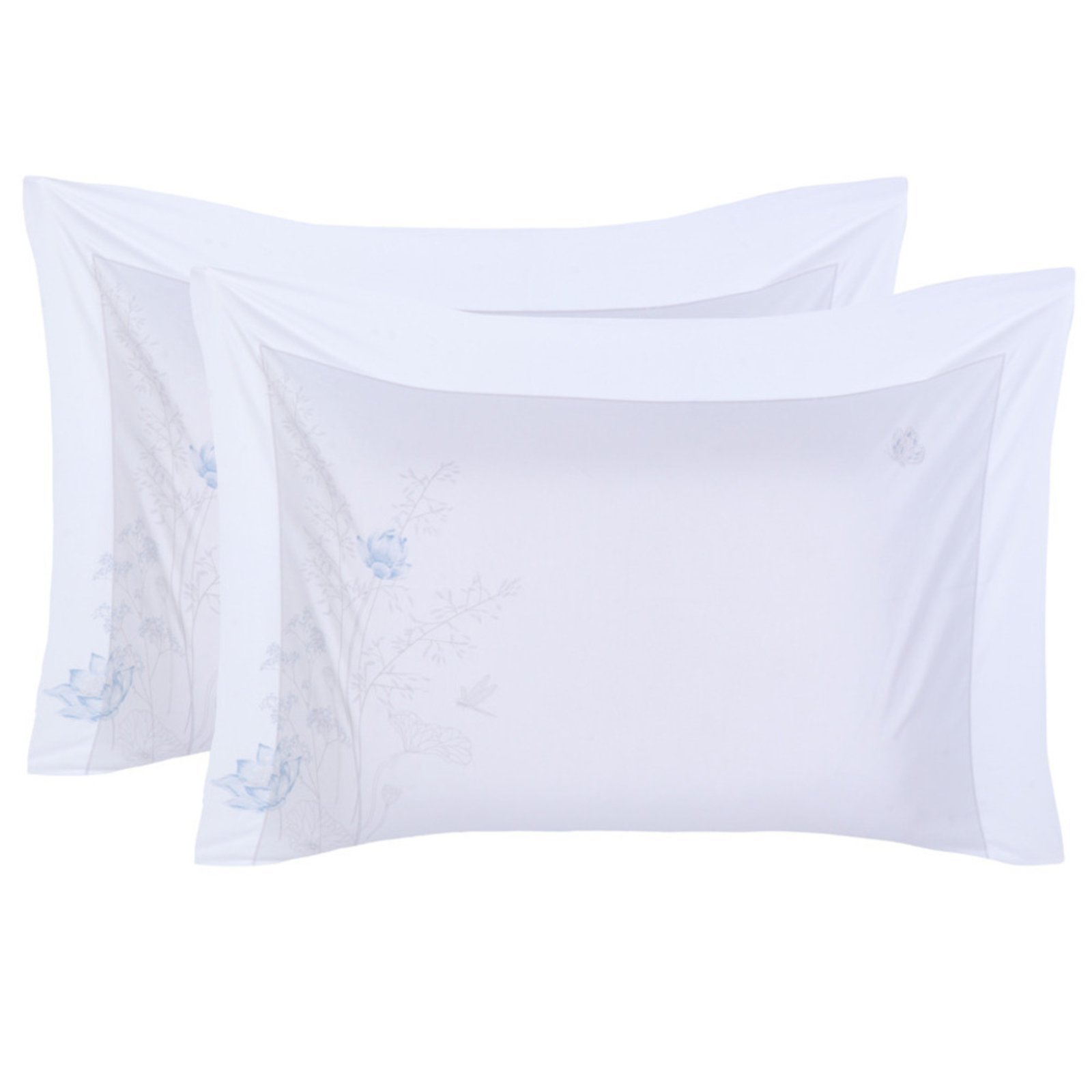 Vista 2 Kit 2 Fronhas 300 Fios Naturalle Lotus Naturalle Fashion azul/branco/cinza azul Naturalle Fashion azul/branco/cinza azul