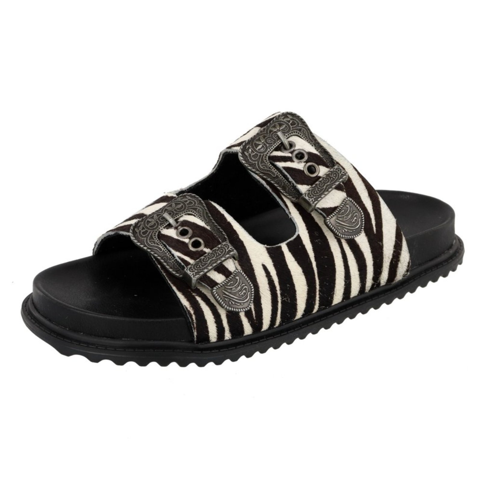 Papete Rasteira Feminina Paula B Em Couro Animal Print Palmilha Confort Zebra