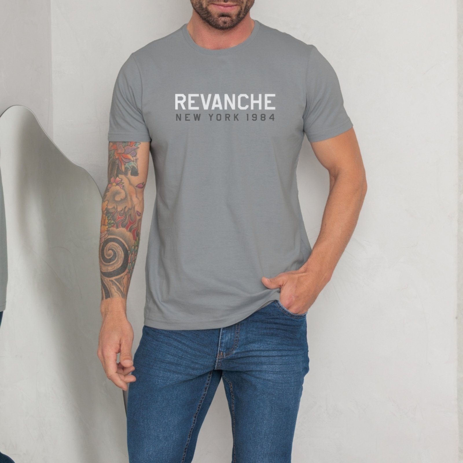 Vista 3 Camiseta Estampada Masculino Revanche Giufos cinza Revanche cinza