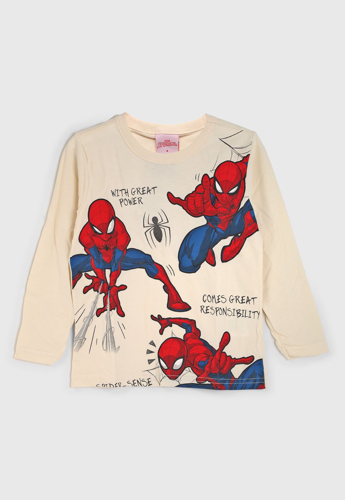 Infantil - Camiseta Brandili Homem Aranha Manga Longa Bege