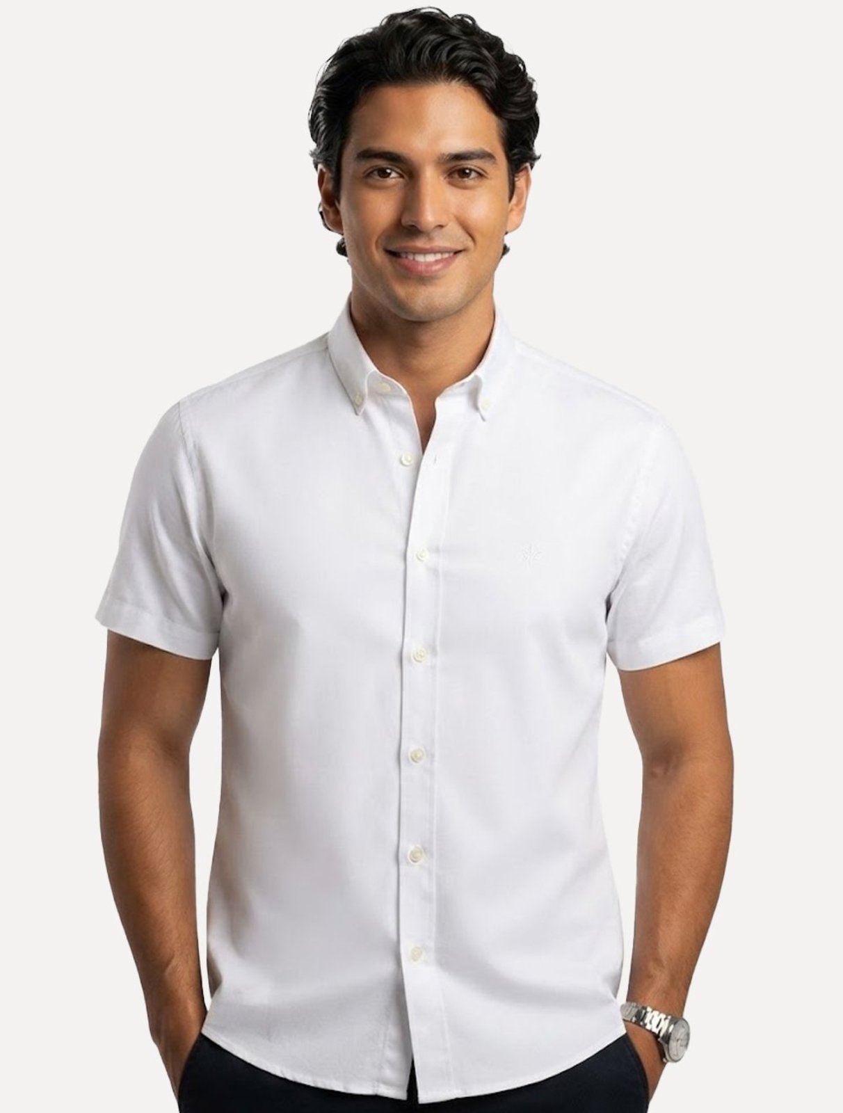 Camisa Dudalina Masculina Manga Curta Slim Superfine Cotton Tricoline Lisa Branca