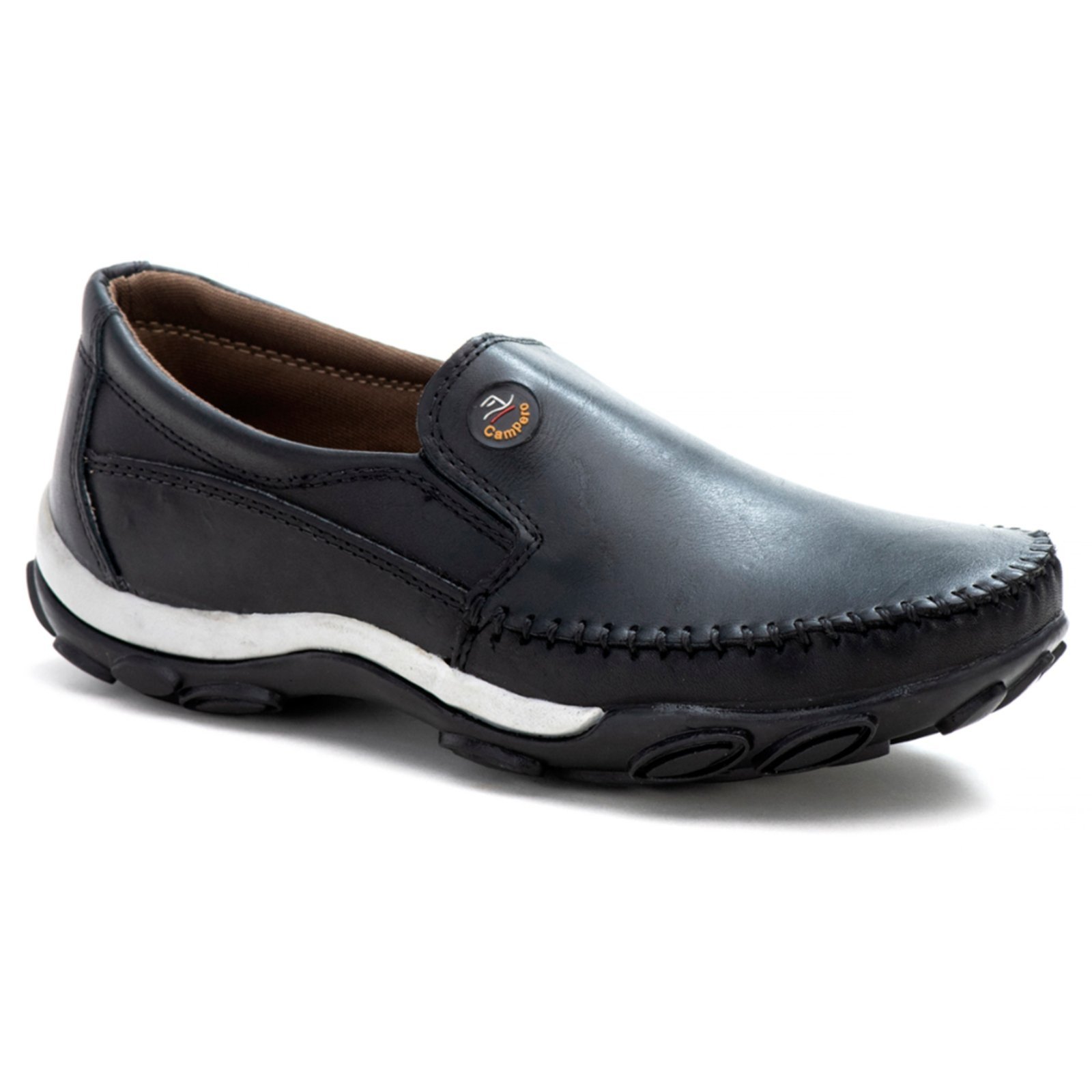 Vista 2 Sapatilha Couro Campero Mocassim Conforto Slip On preto Campero preto