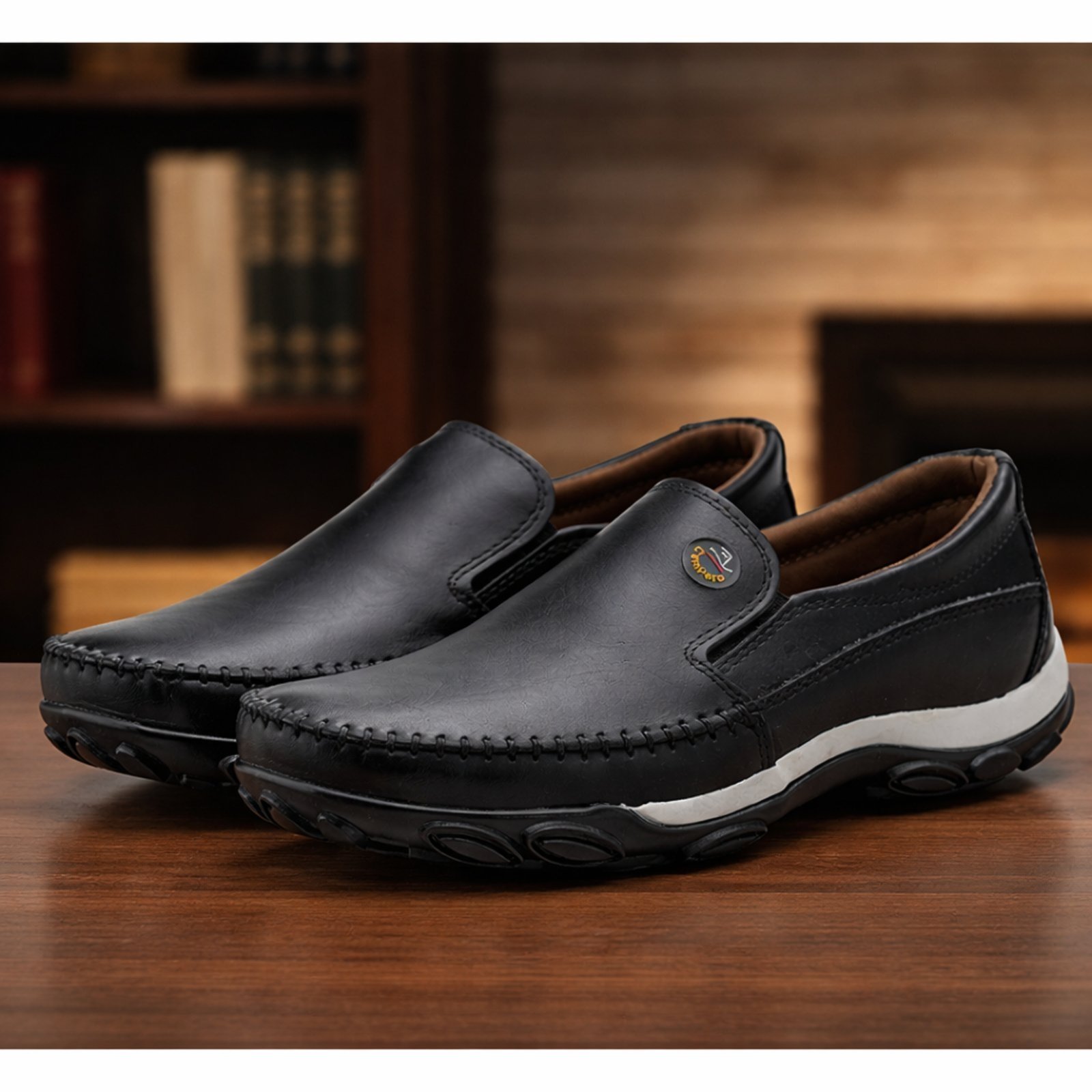 Vista 3 Sapatilha Couro Campero Mocassim Conforto Slip On preto Campero preto
