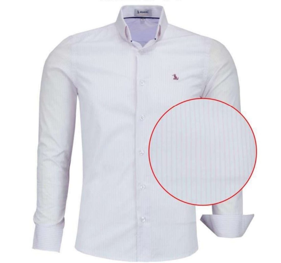 Camisa Social Amil Slim Rezon Listrada Algodão Macia Manga Longa Luxo Rosa