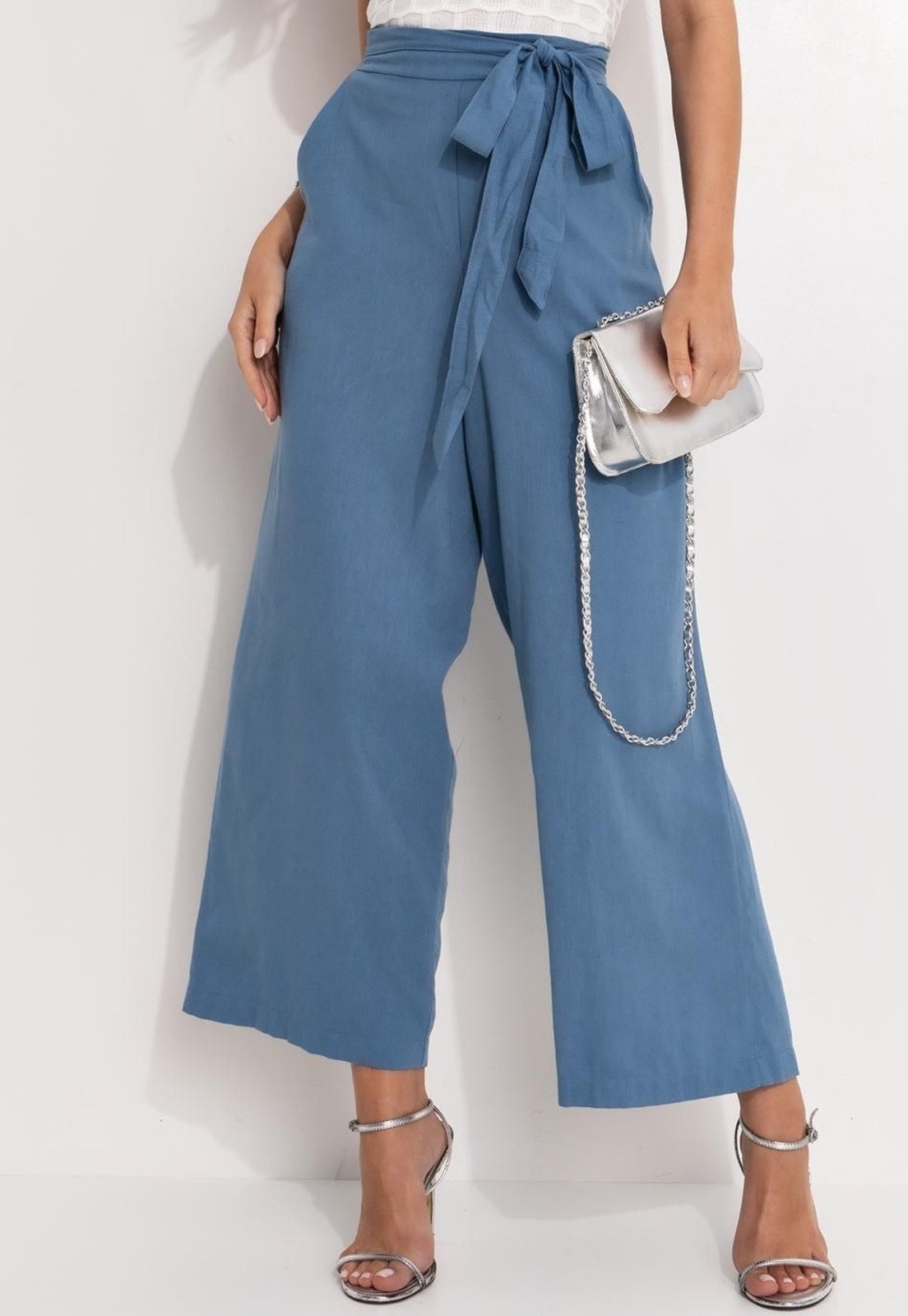 Calça Em Linho Azul Quintess