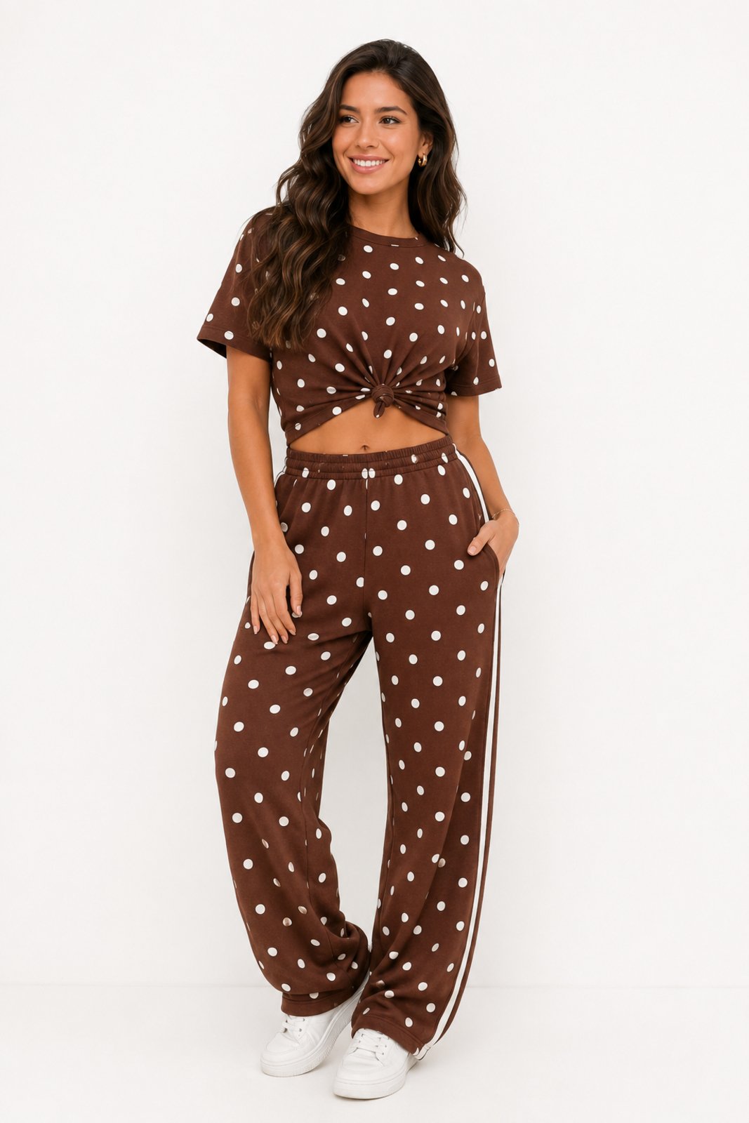 Conjunto Feminino D Bell Outlet Fashion Poá Marrom