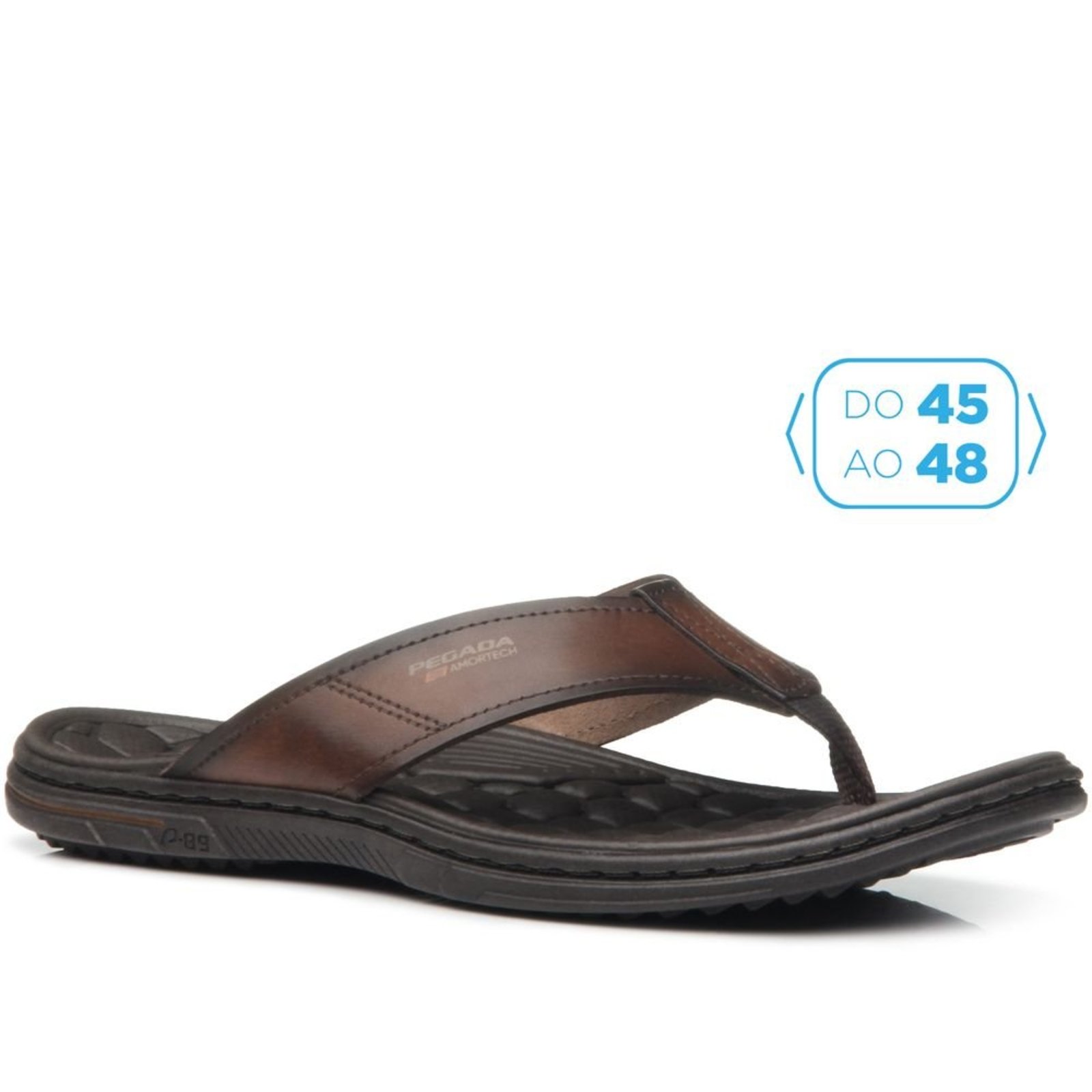 Chinelo Pegada Masculino Plus Size em Couro Pinhão 533301-01 Chinelo Pegada Masculino Plus Size em Couro Pinhão 533301-01 48