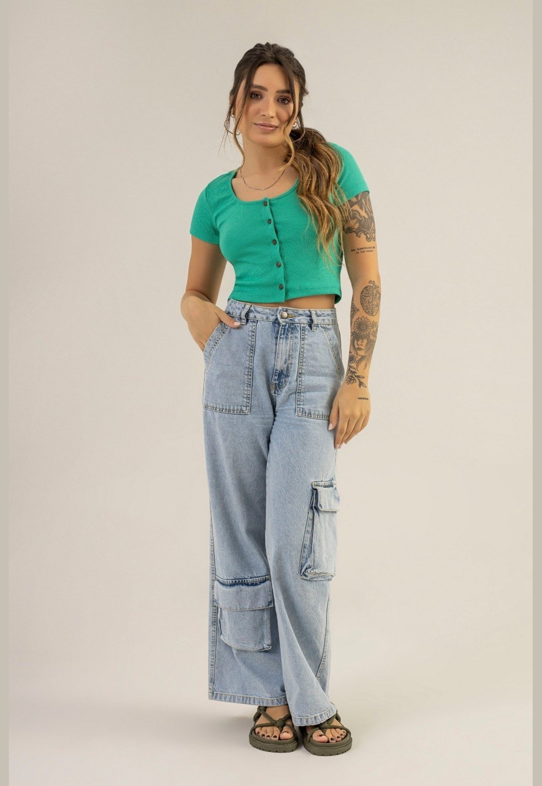 Blusa Cropped Adulto em Ribana The Philippines Verde Claro