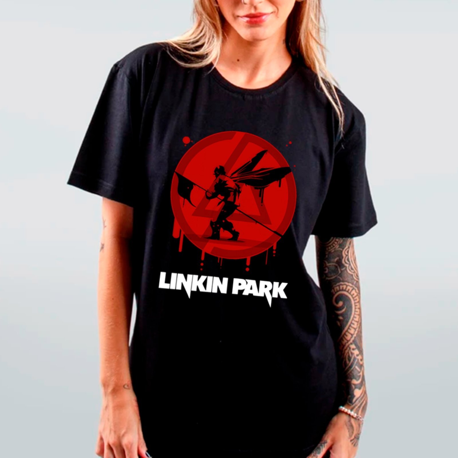 Camiseta Ousy Oversized Linkin Park Soldier Icon Red Moda Urbana Unissex Preto