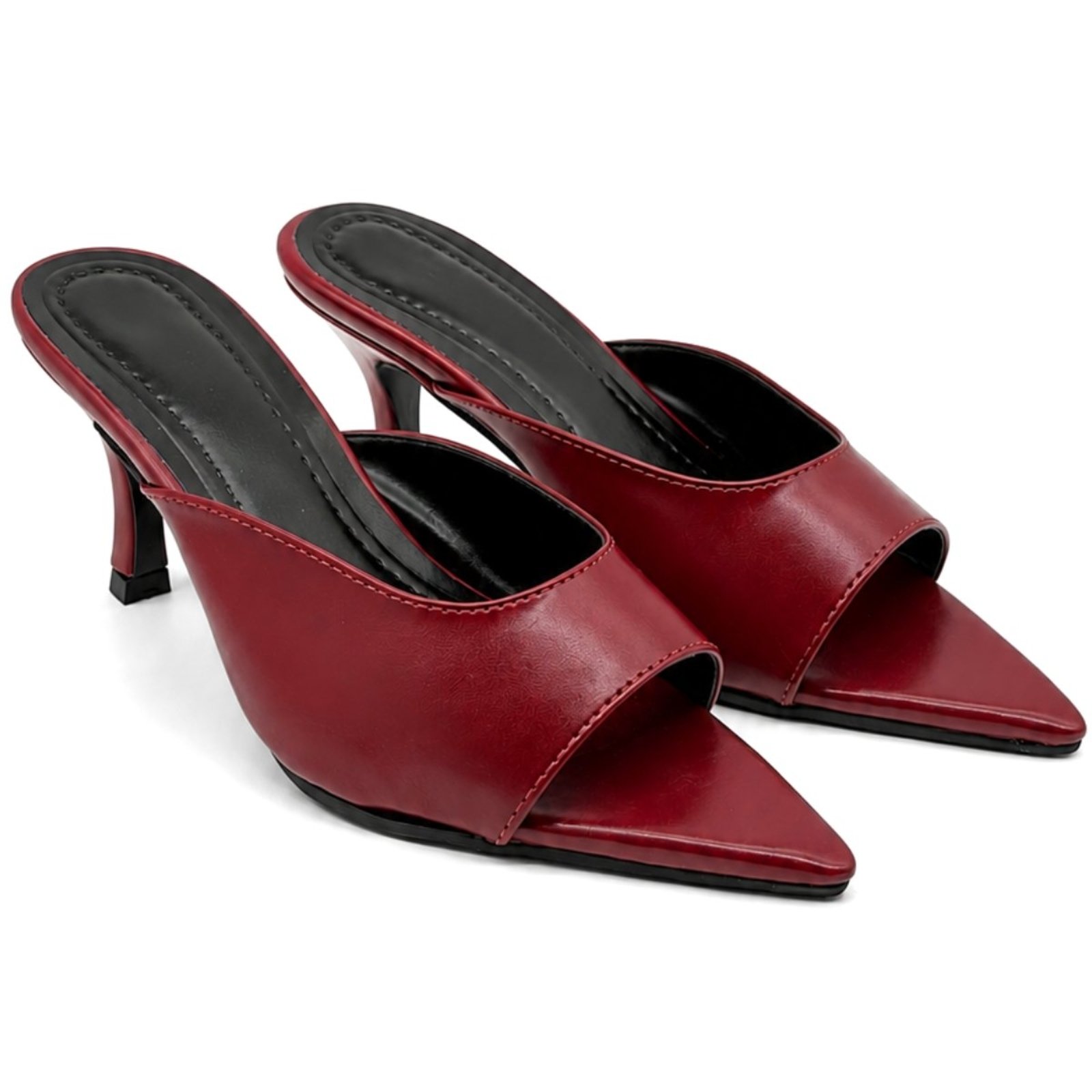 Sandalia Mule Feminino Salto Fino Bico Folha 17051 Intense Malbec Hannah Footwear