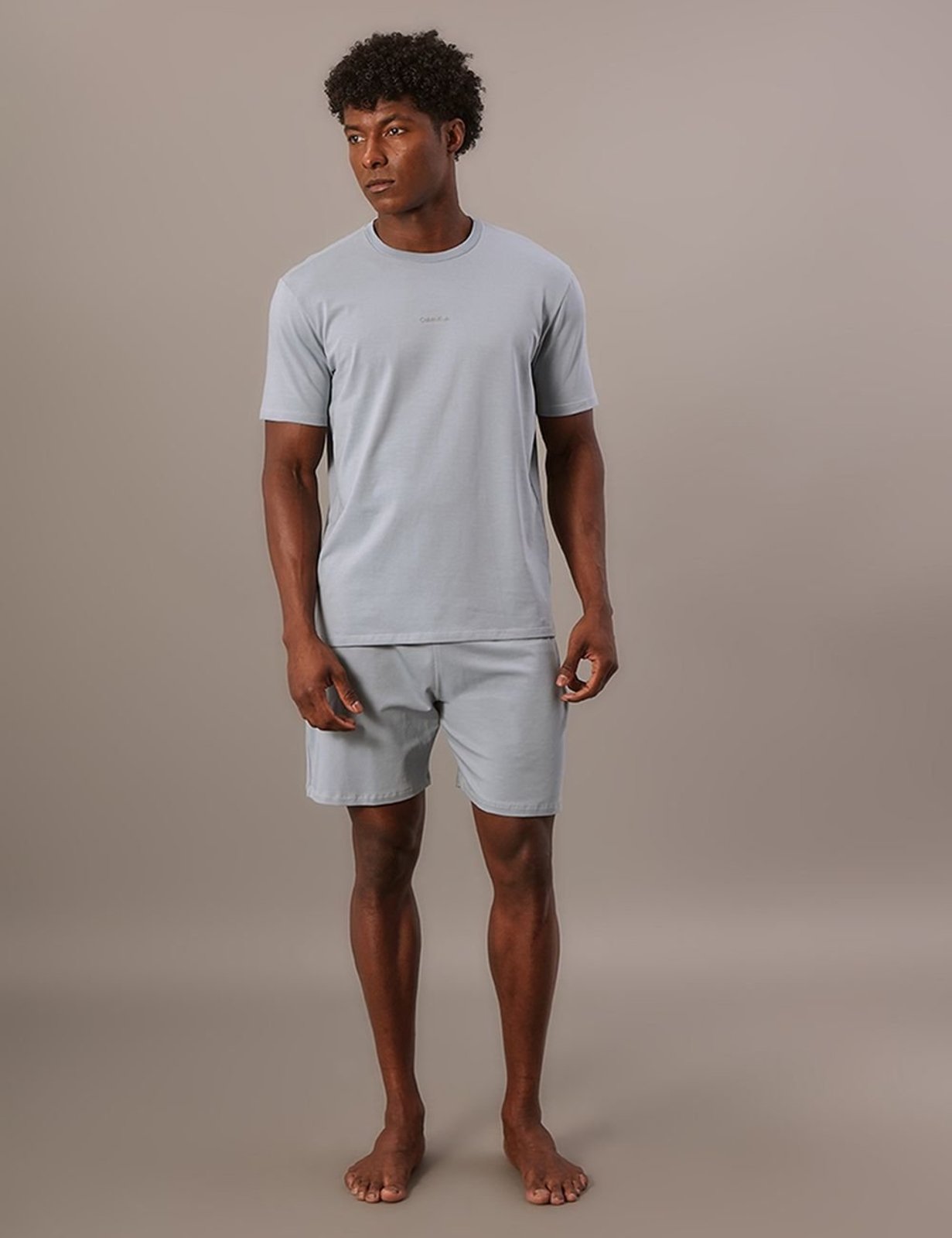 Pijama Masculino Manga Curta e Bermuda Pima Cotton - Azul Claro Calvin Klein Jeans