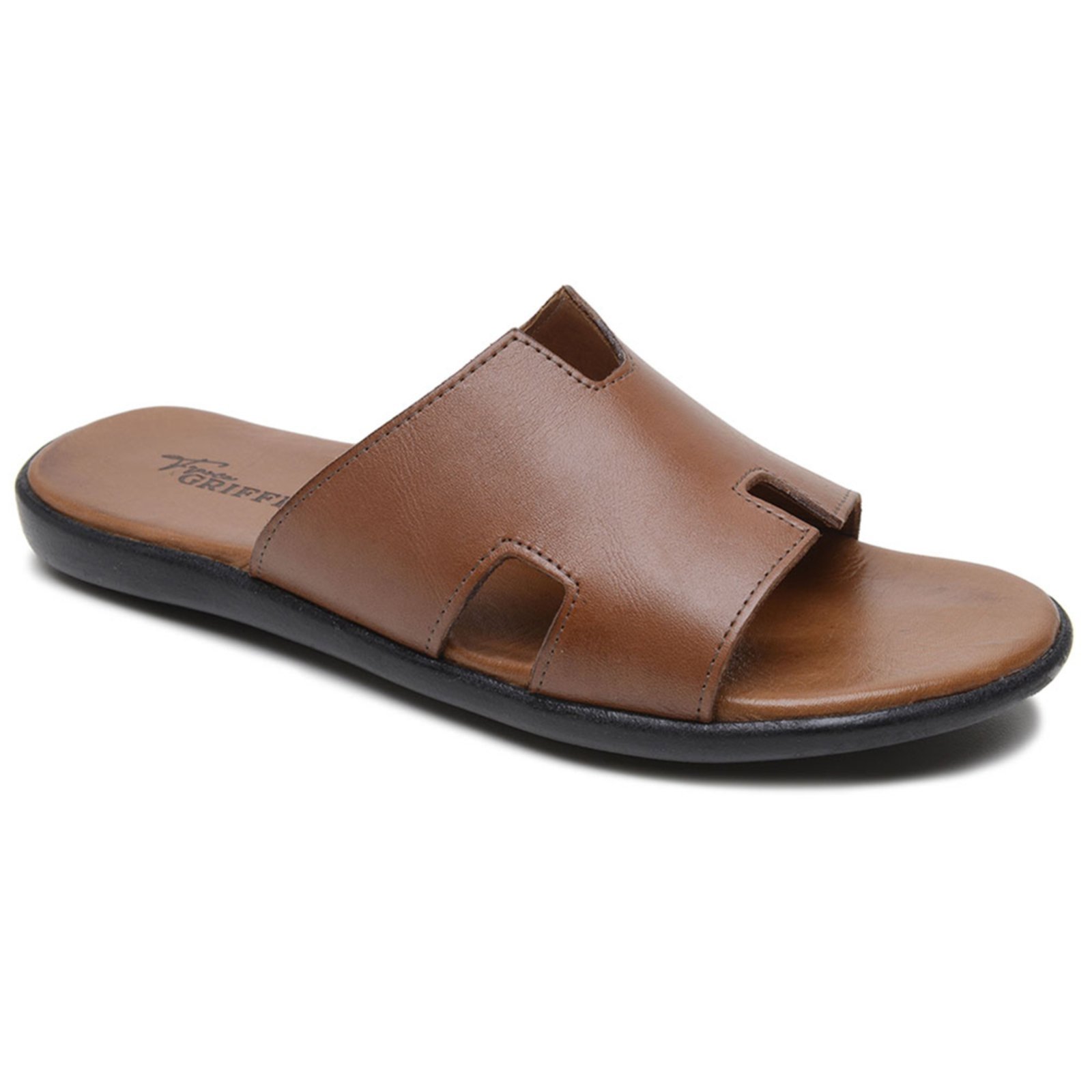 Chinelo Slide Masculino Couro Ultra Leve Legítimo Conforto Verão Forro Macio Tabaco