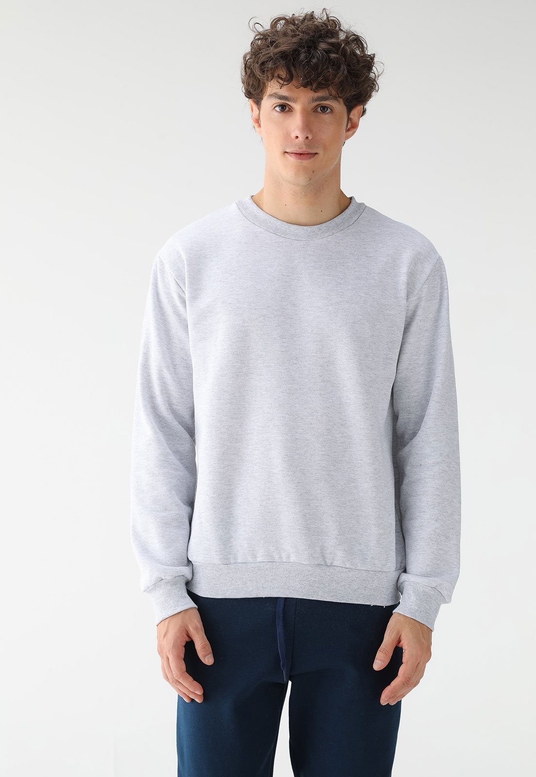 Moletom Gola Redonda Masculino Benellys Liso Cinza