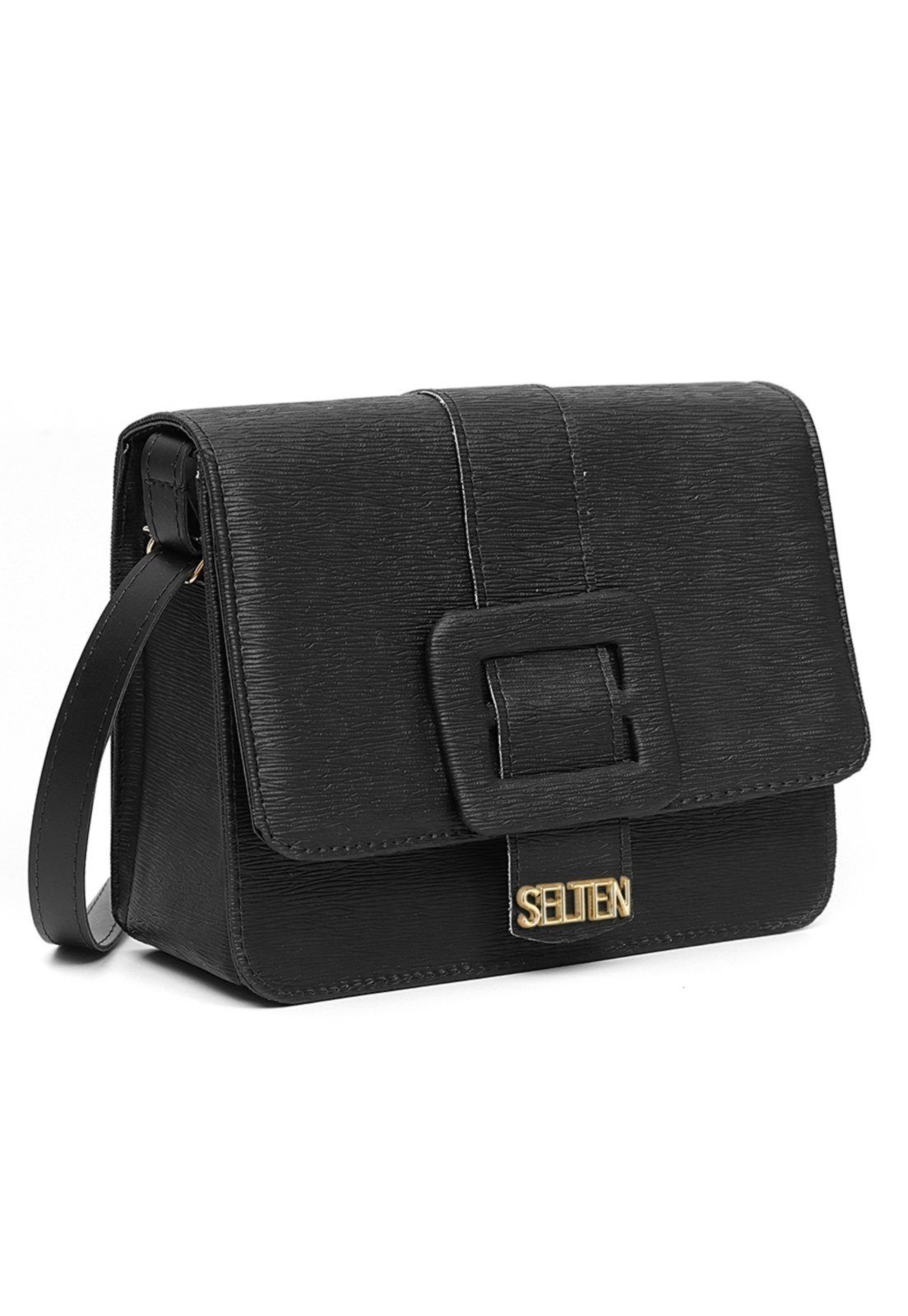 Bolsa Tiracolo Feminina Lateral Com Fivela Lançamento Preta