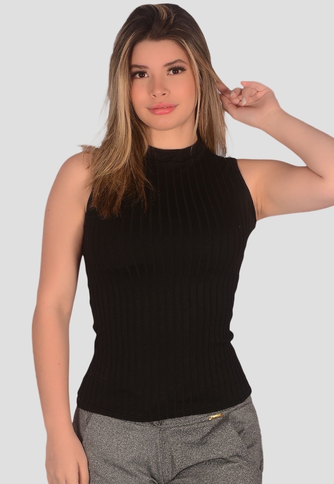 Vista 3 Blusa Canelada Regata Toda Casual preto Toda Casual preto