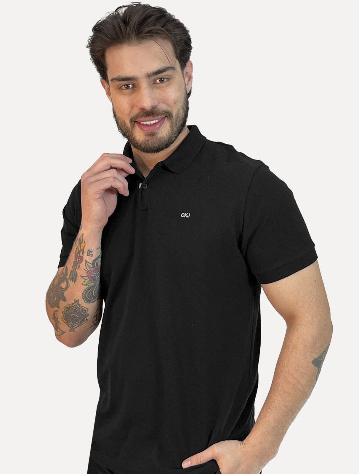 Polo Calvin Klein Masculina Piquet Regular CKJ Bordado Preta