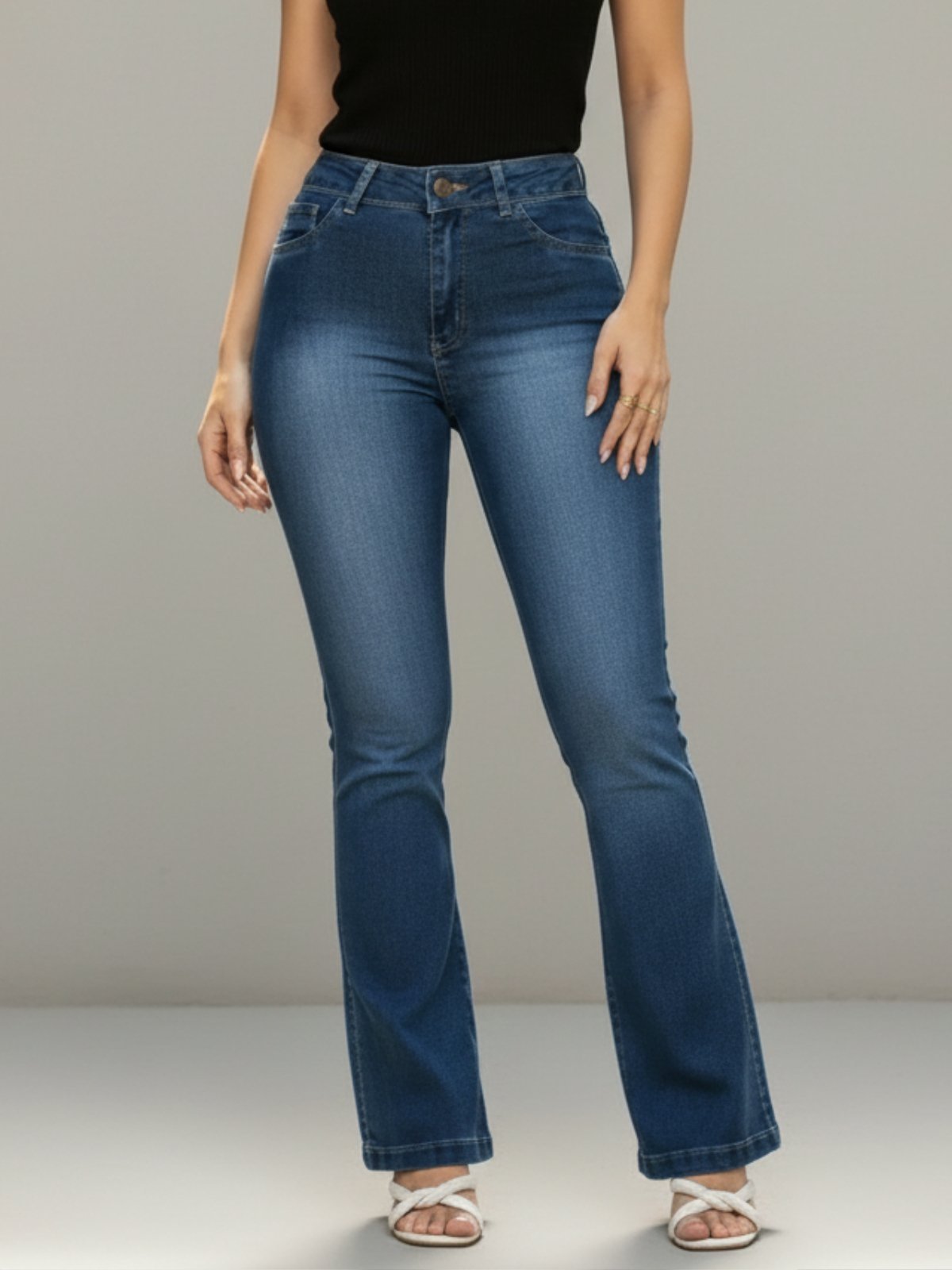 Calça Flare Jeans Feminina Avec Casual e Confortavel Ideal Dia a Dia Azul Escuro