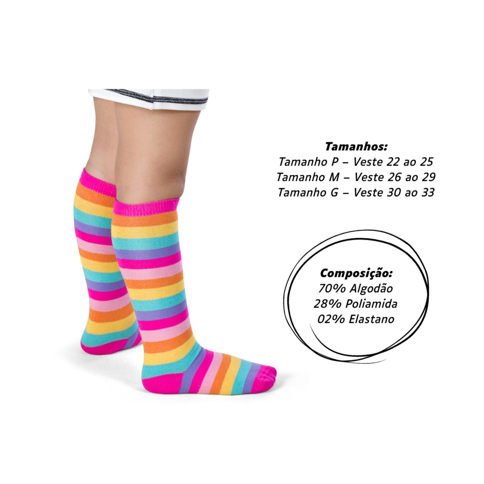 Vista 3 Meia Galochita Menina Meia Colorida Para Galocha Feminina Angipé multicolorido Angipé multicolorido