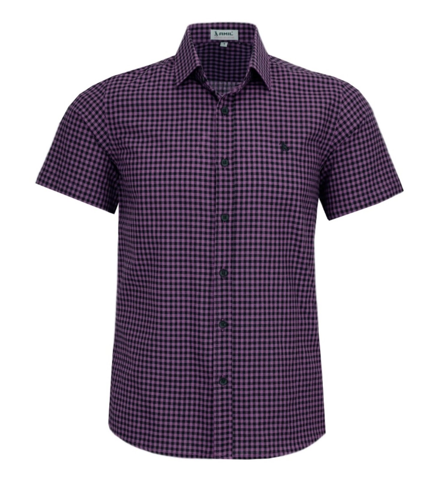 Camisa Amil Micro Xadrez Comfort Retry Algodão Macia Manga Curta Luxo Chumbo