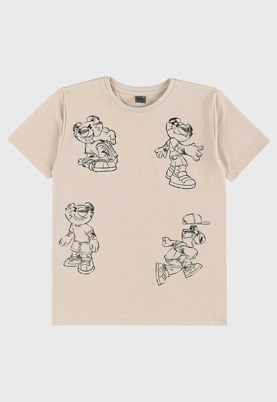 Infantil - Camiseta Tigor T. Tigre Estampada Bege