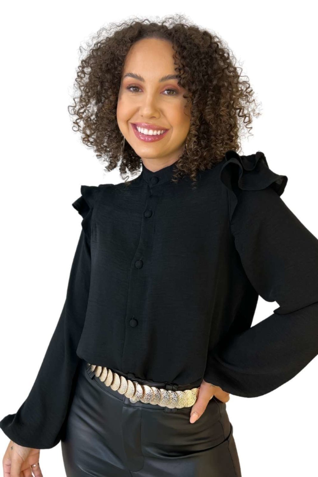 Camisa Vanibele Babados Preto