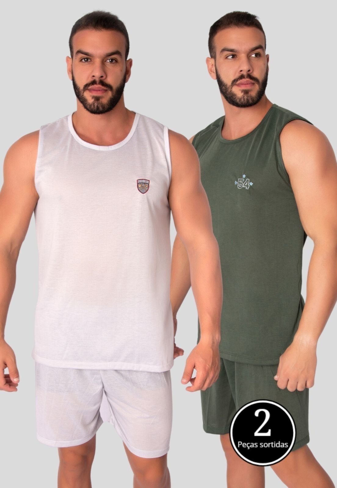 Pijama Masculino Bella Fiore Modas Fechado Verão Regata Liso Multicolorido