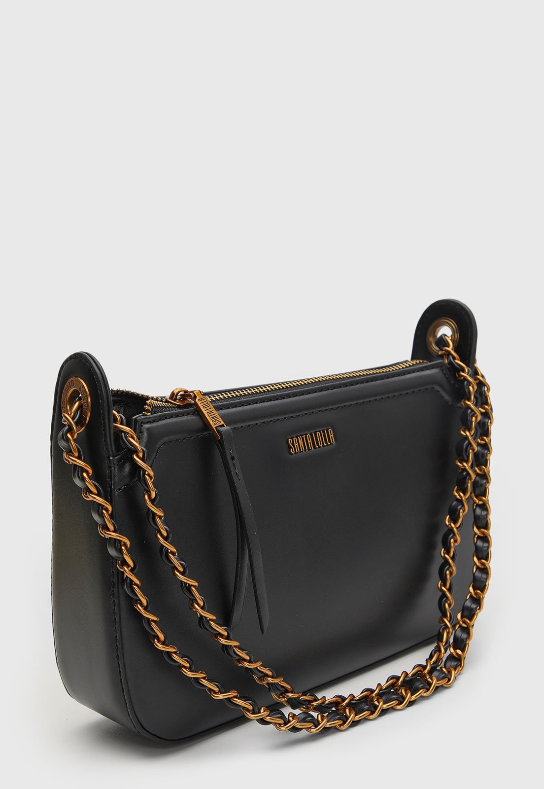 Vista 3 Bolsa Feminina Santa Lolla Alça Corrente Preta preto Santa Lolla preto