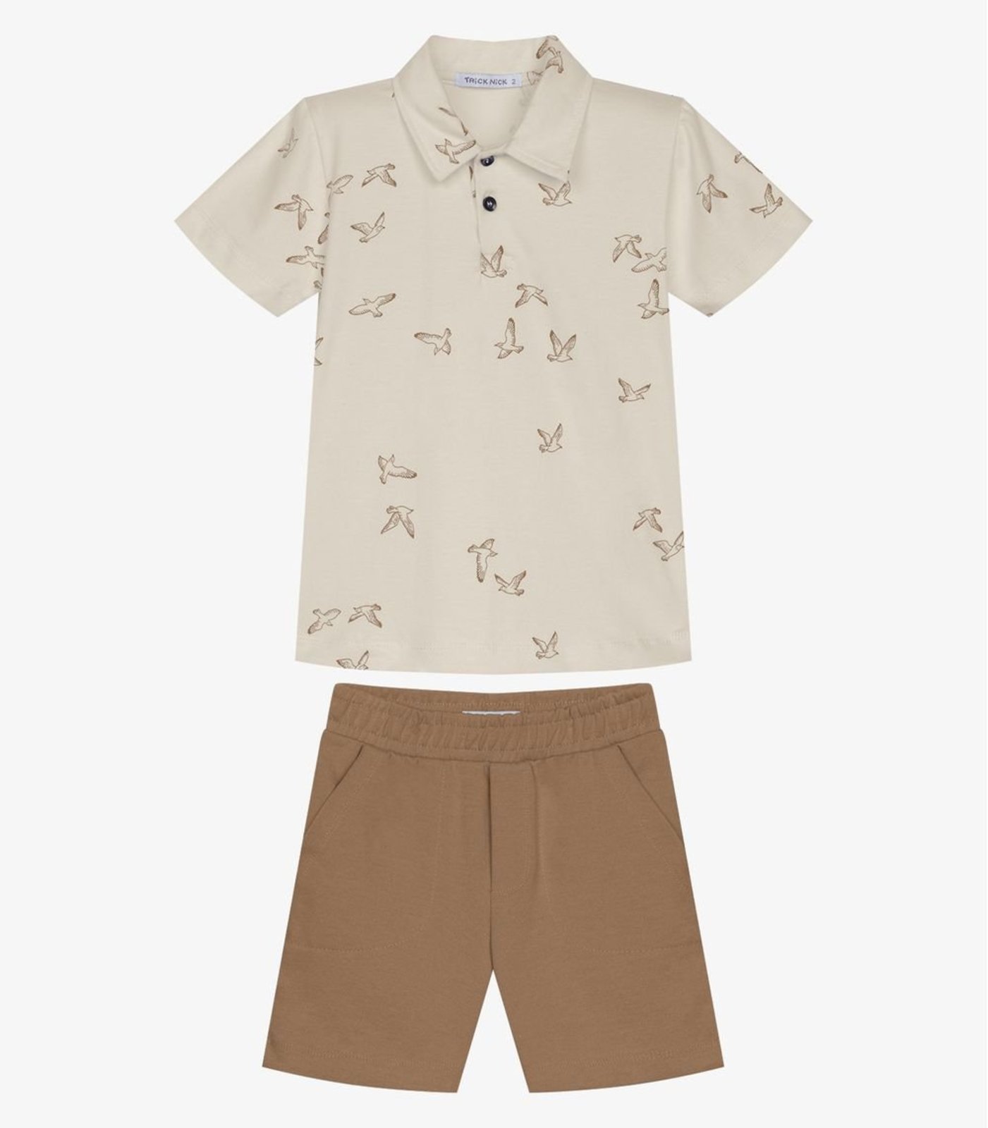 Infantil - Conjunto Polo Com Bermuda Trick Nick Bege