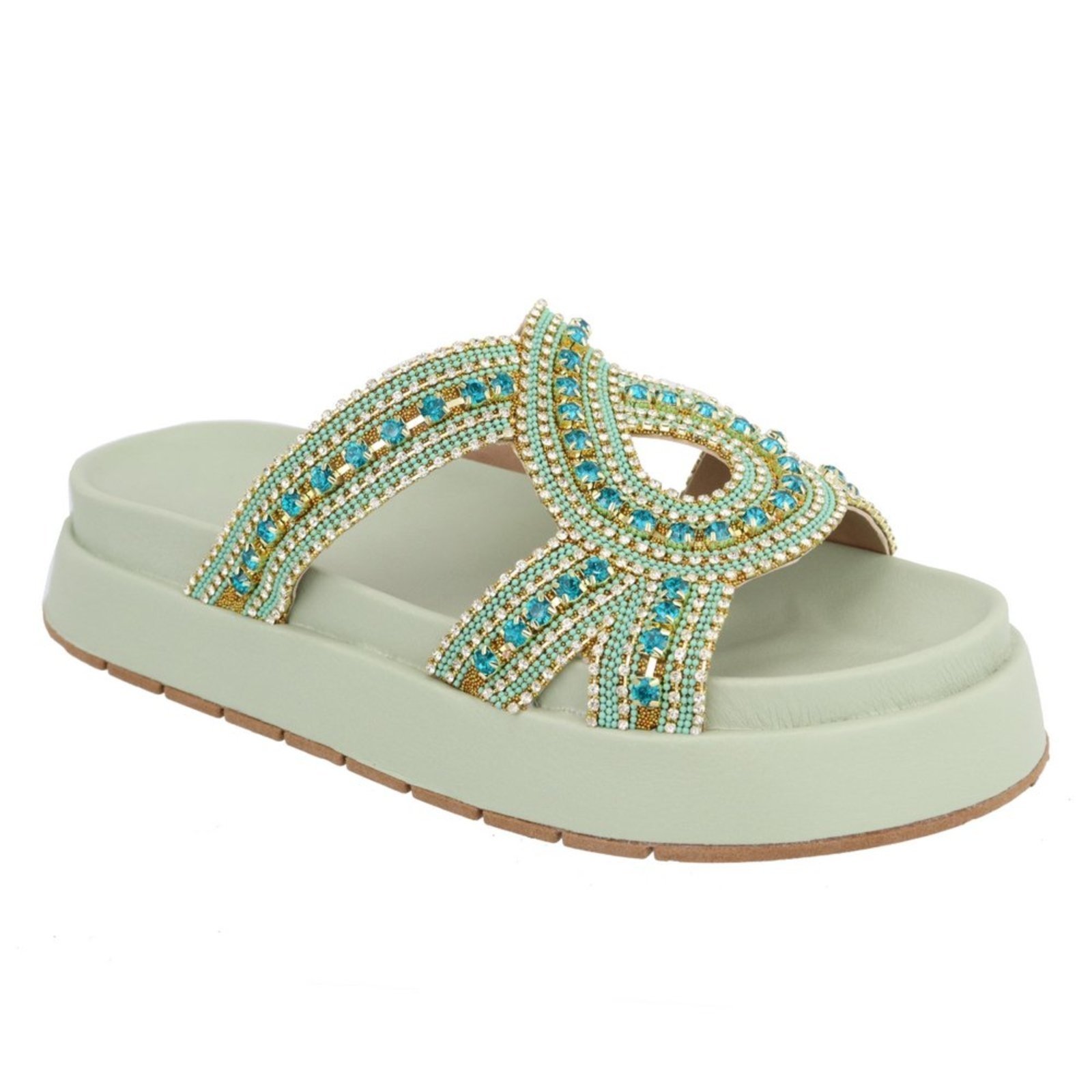 Sandalia Flatform Ratseira Strass Pedraria Brilho Sola Alta Lançamento Verde Menta