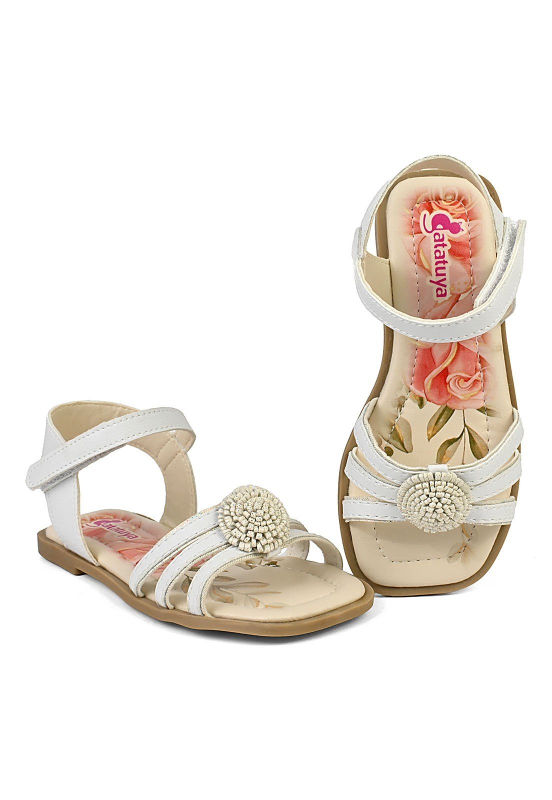 Infantil - Sandália Menina Flor Antiderrapante Branca Mzkid