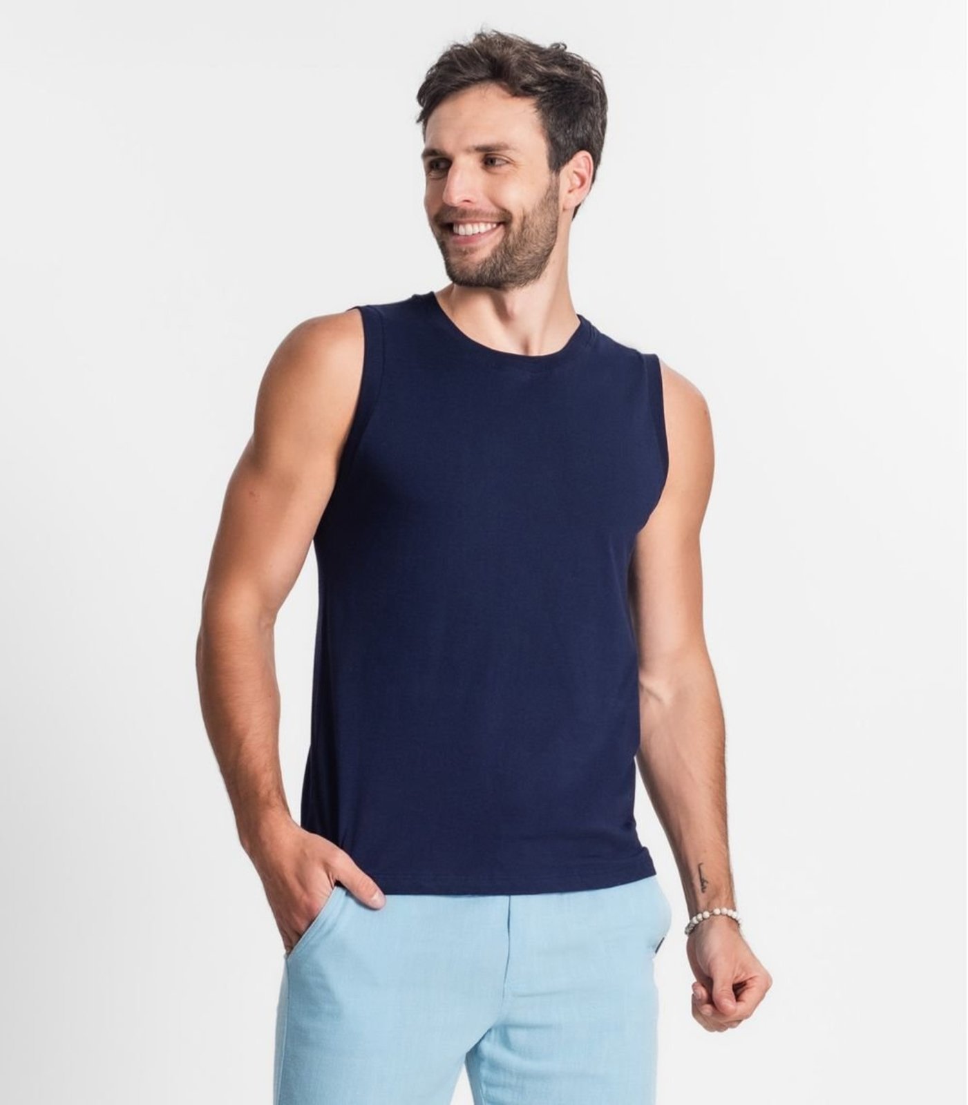 Vista 2 Regata Masculina Básica Meia Malha Diametro Diametro basicos azul Diametro basicos azul