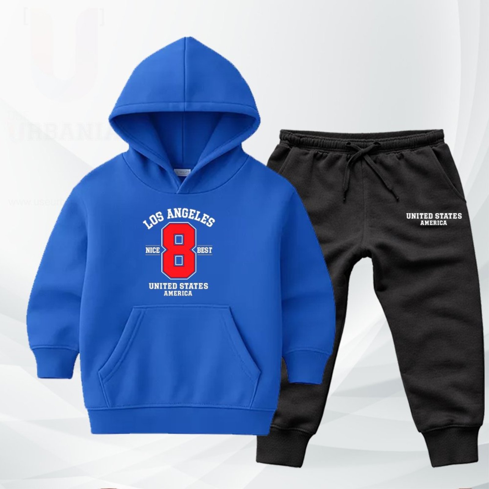 Infantil - Conjunto Moletom Urbania Moleton escola Canguru Fechado com Bolso e Capuz Azul royal bic estampa Los Angeles Nice Best United states america