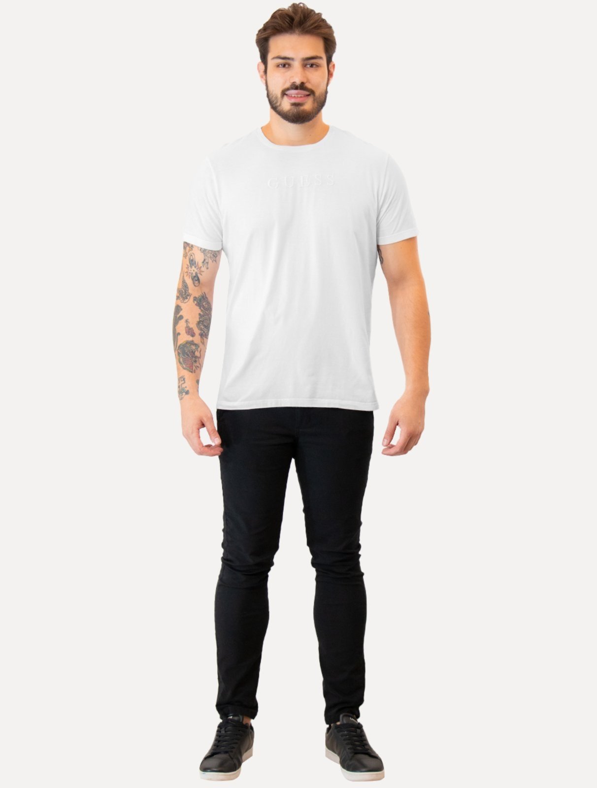 Vista 3 Camiseta Guess Masculina Logo Bordado Branca branco Guess branco