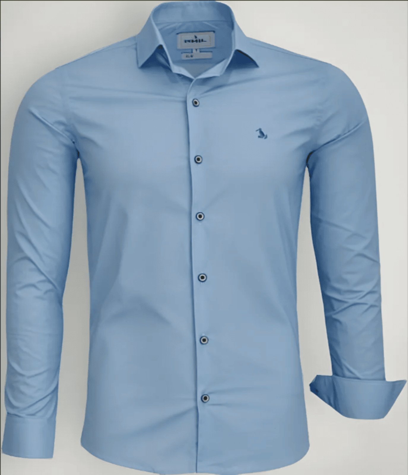 Camisa Social Amil Slim Bond Viscose Com Elastano Macia Manga Longa Luxo Azul