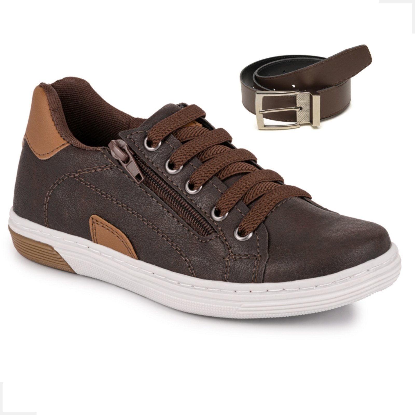 Infantil – Sapatenis Tenis Casual Conforto Menino Escolar Dia a Dia Kit com Cinto Dupla Face Rovetto