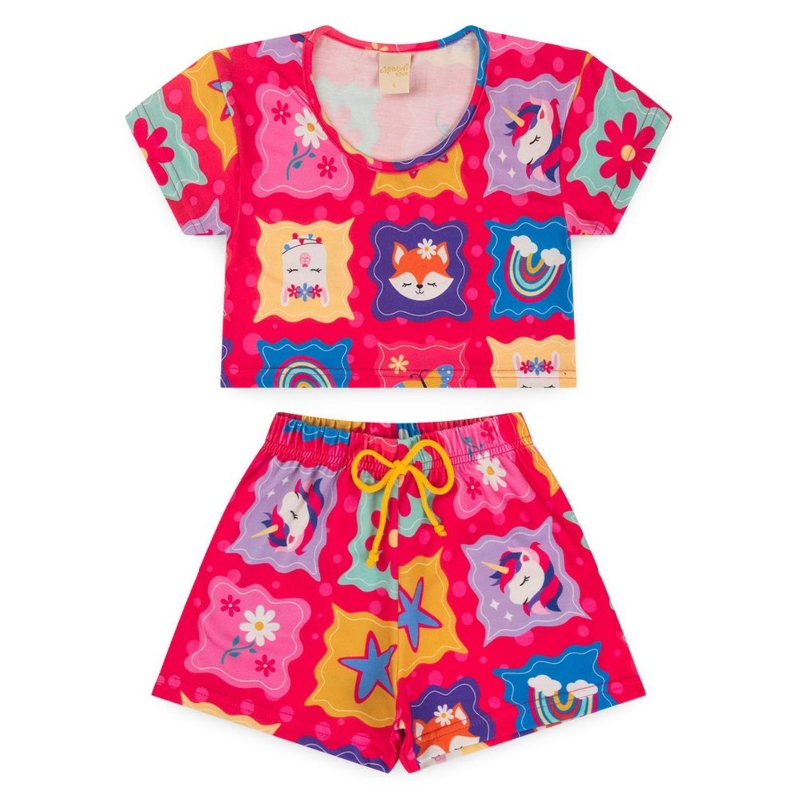 Vista 3 Infantil - Conjunto Verão Menina Magenta Cropped e Shorts Unicórnio Molekada rosa magenta Molekada rosa magenta