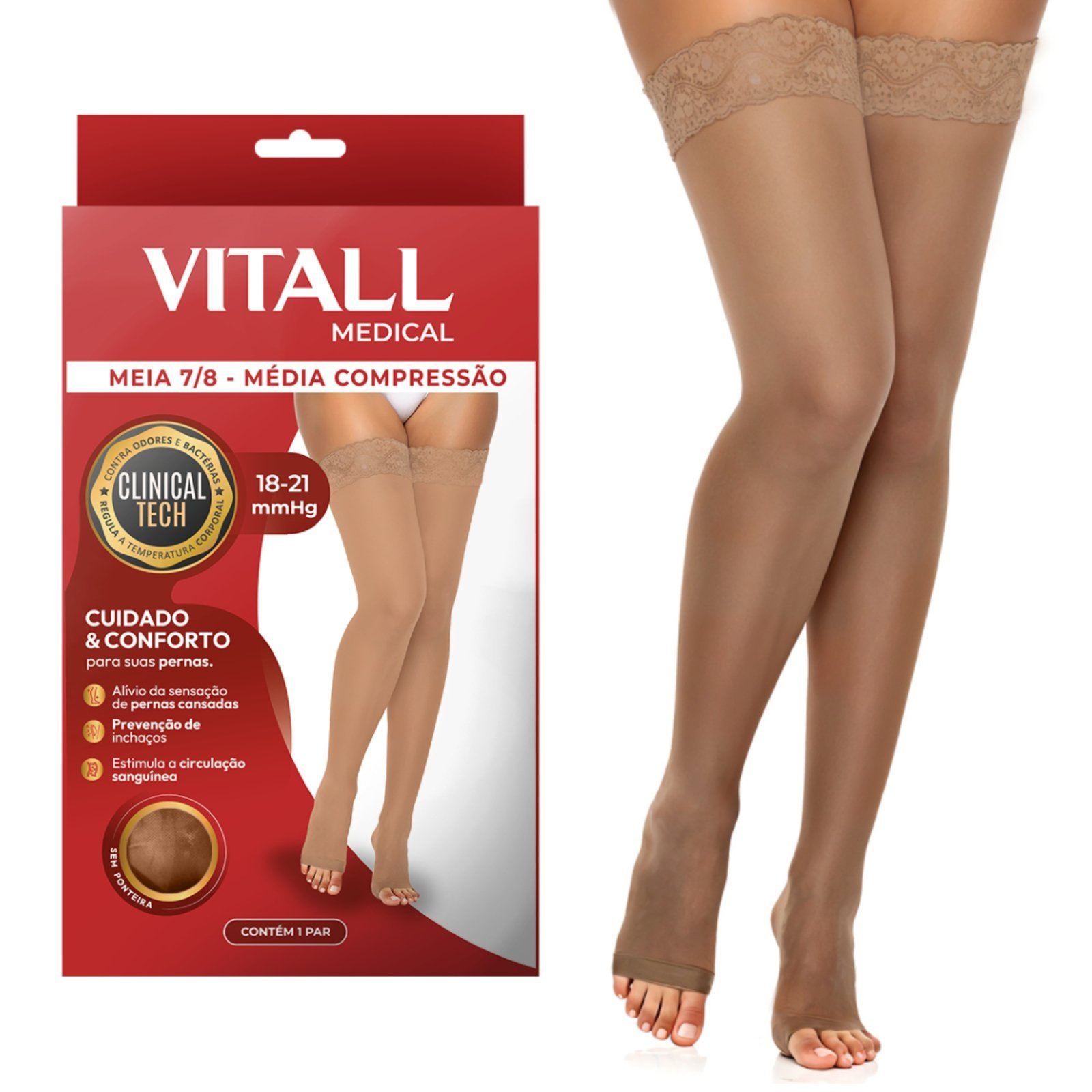 Meia 7/8 Vitall Medical Média Compressão Sem Ponteira 18-21 mmHg Feminino 1712