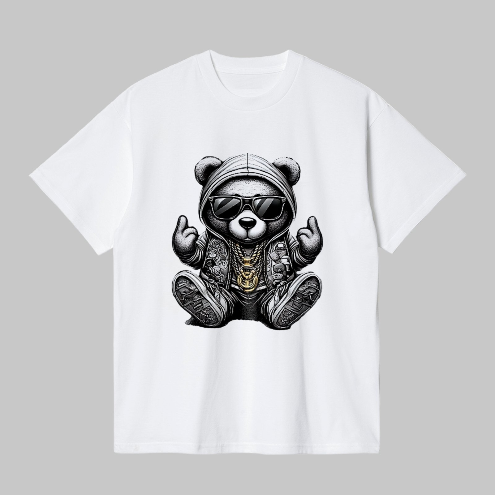 Camiseta Básica Panda Hip Hop Style Unissex Branco