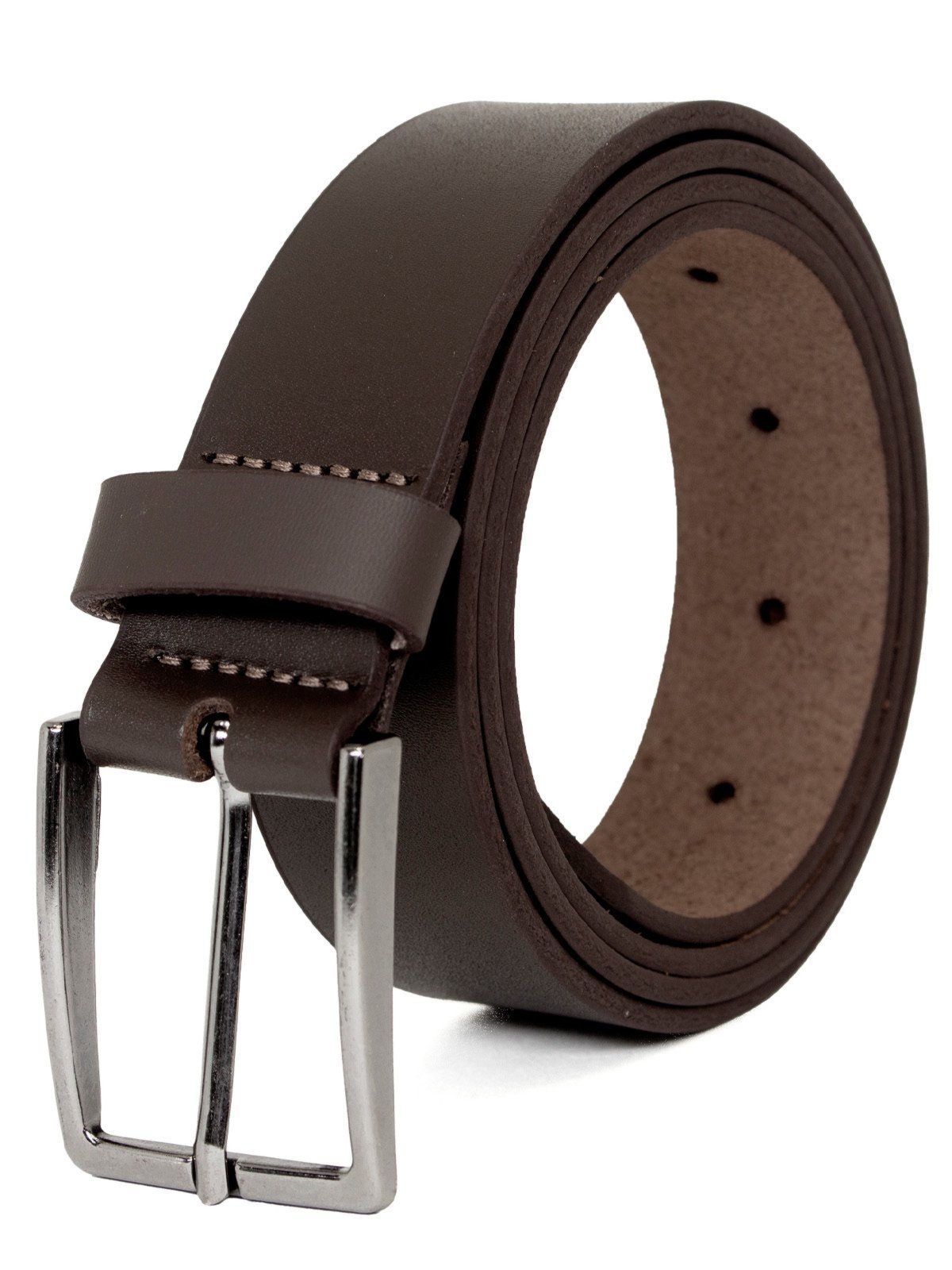Cinto Social Masculino Fasolo Couro Liso Confortável Estreito 3,5cm Marrom Café Fivela Niquelada