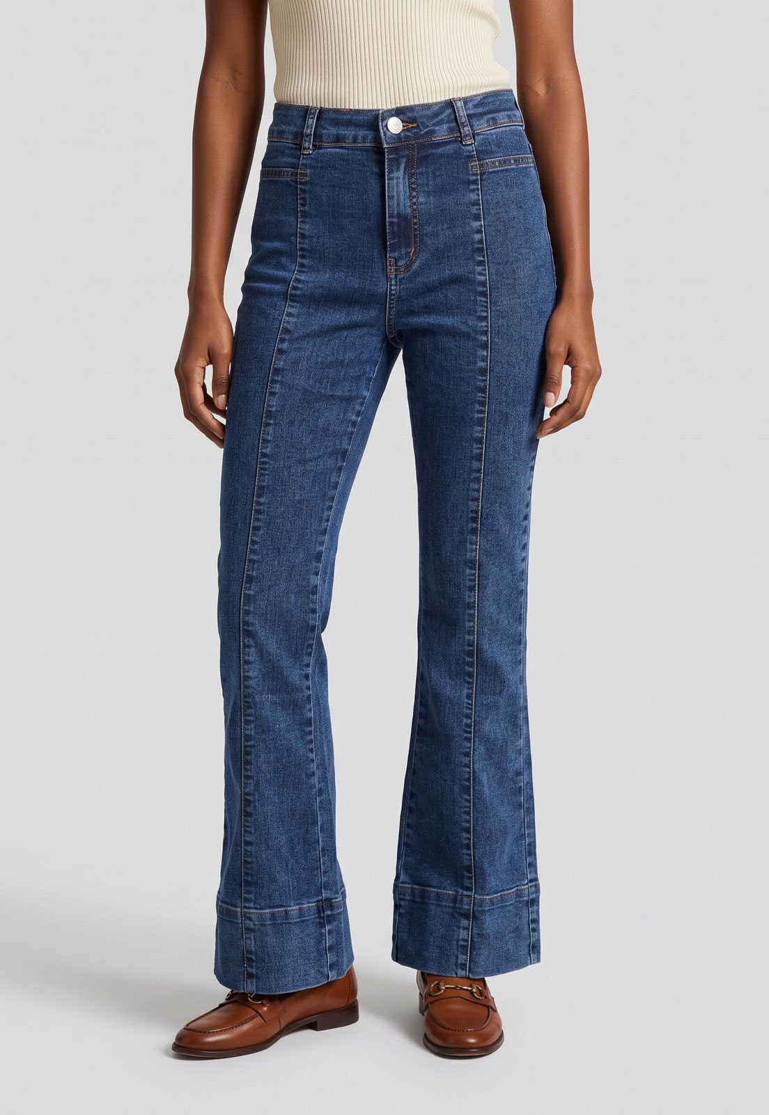Calça Feminina Sawary Cintura Alta Jeans Flare Azul