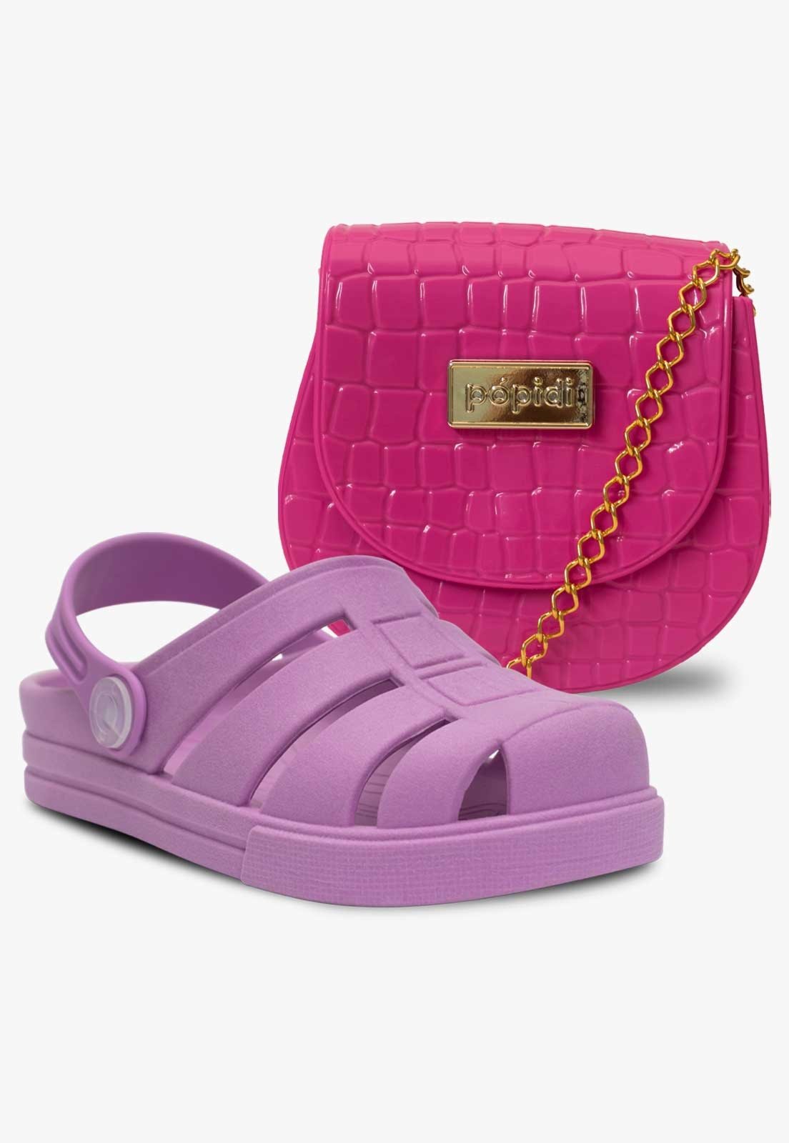 Infantil – Kit Bolsa e Sandalia Babuche Feminina Pópidi Lilás